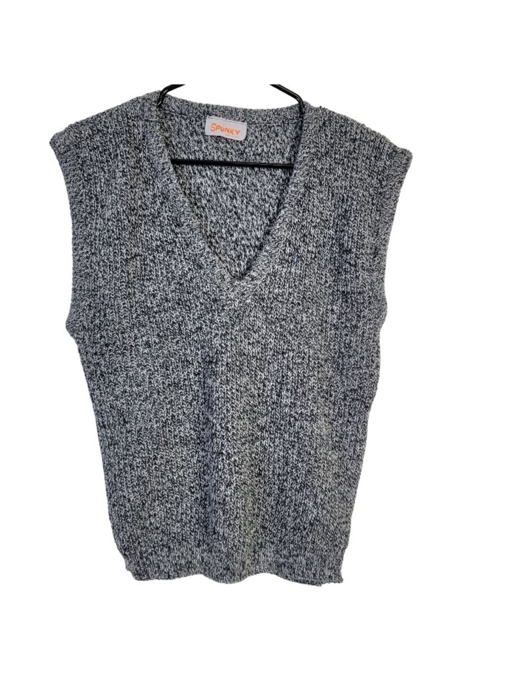 Vintage 80s Retro V-neck Knit Sweater Women XL Shirt Top Casual 14 Gray Fall 16